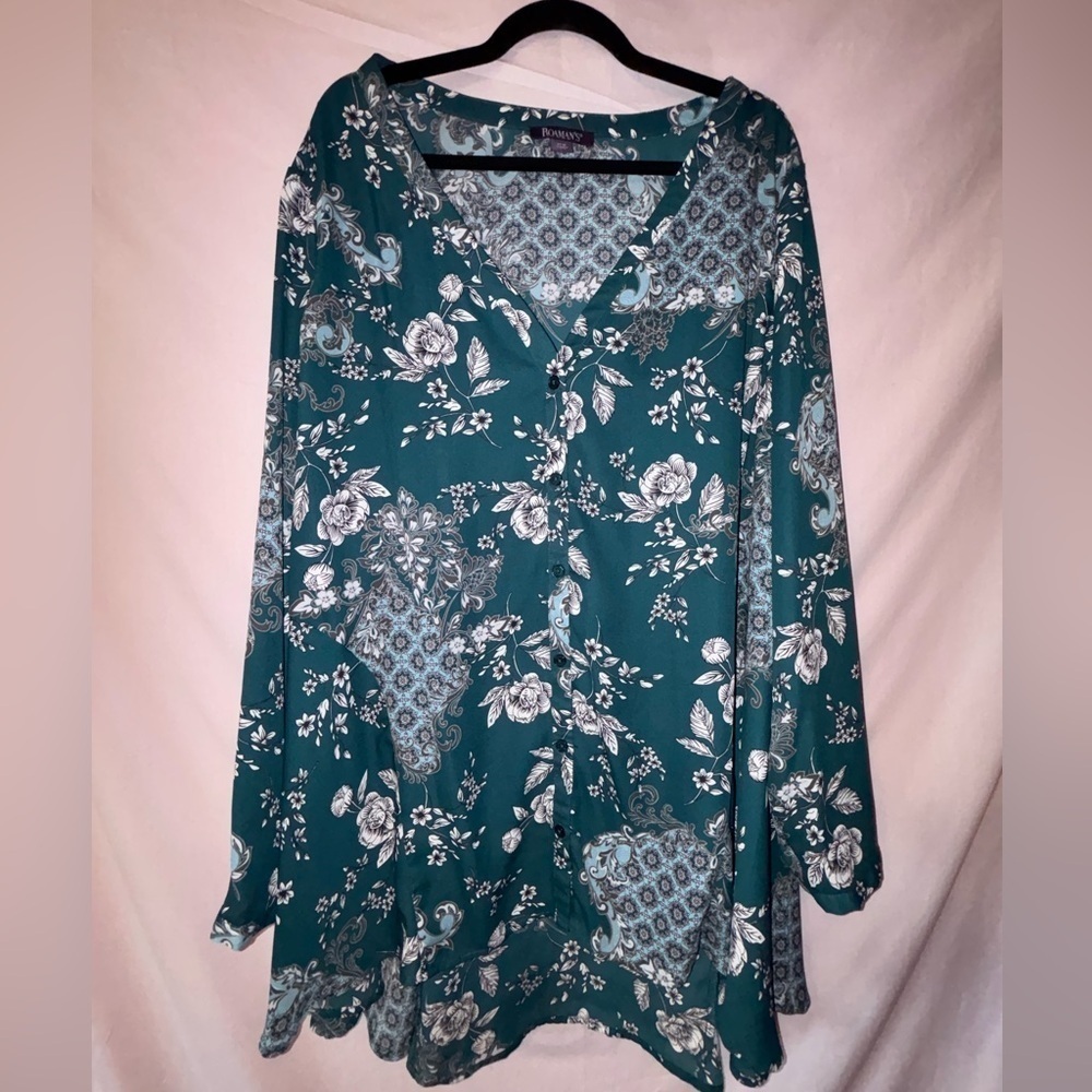 Roaman's Green Asymmetrical Long Sleeve Tunic